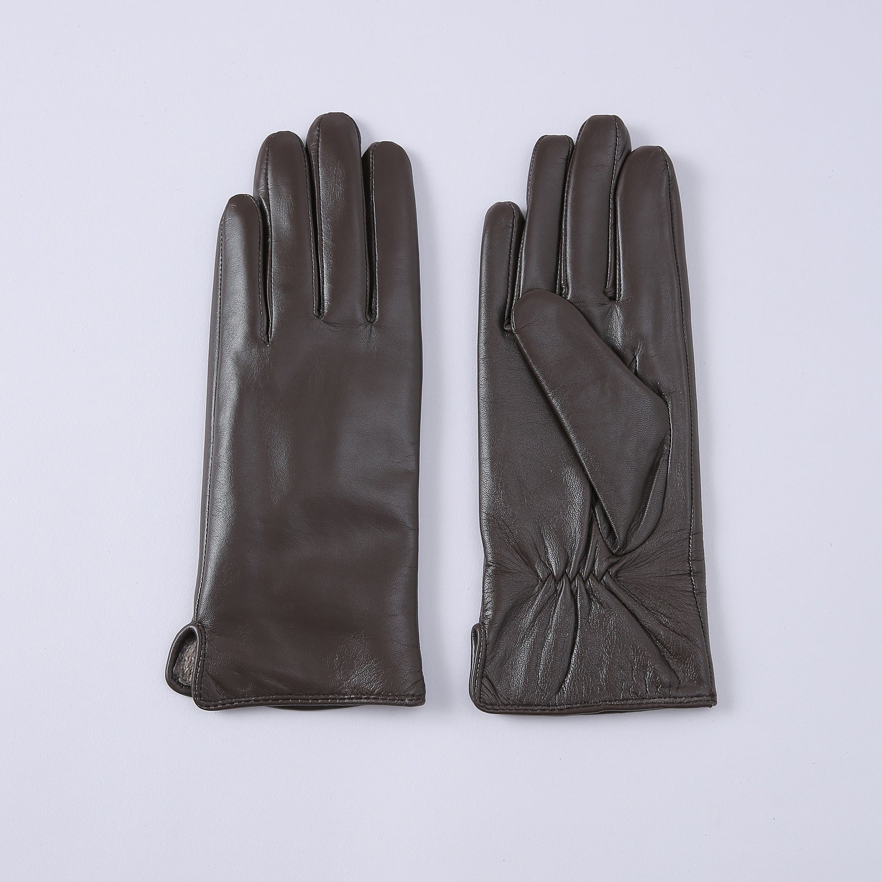 Womens Solid-Color Fleece-Lined Thermal Leather Gloves