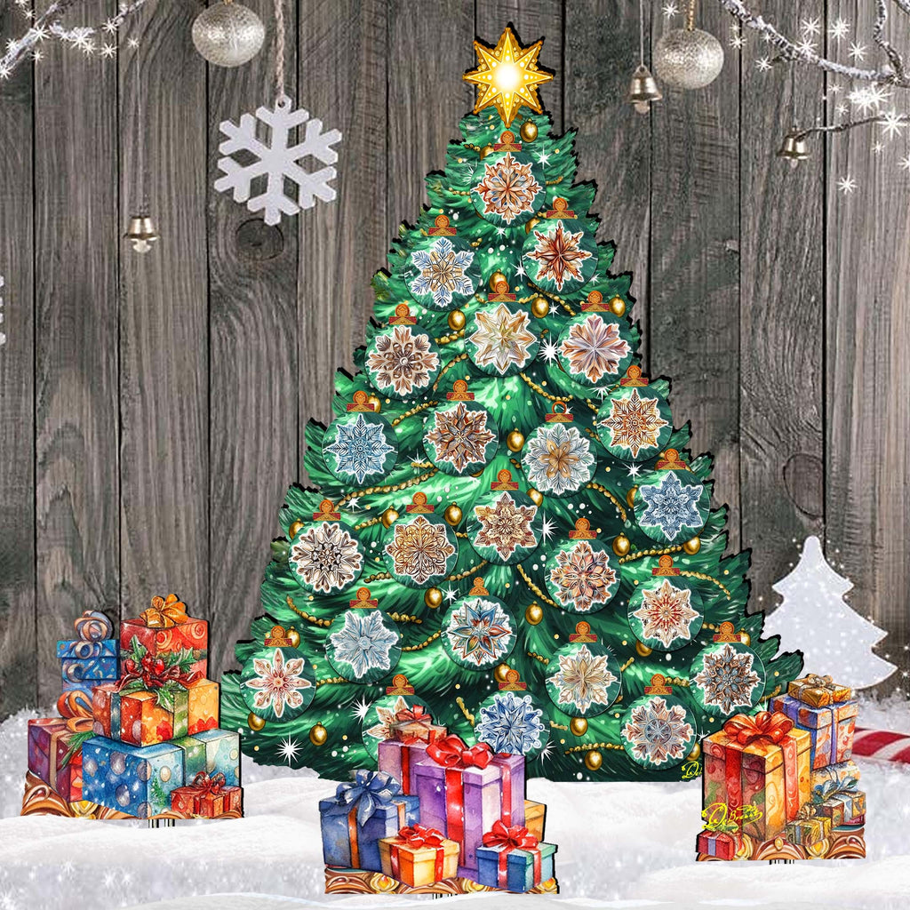 Snowflake-Themed Christmas Tree Outdoor Indoor Décor Wooden Christmas Decoration by G. Debrekht Christmas Décor - 8191504F-G
