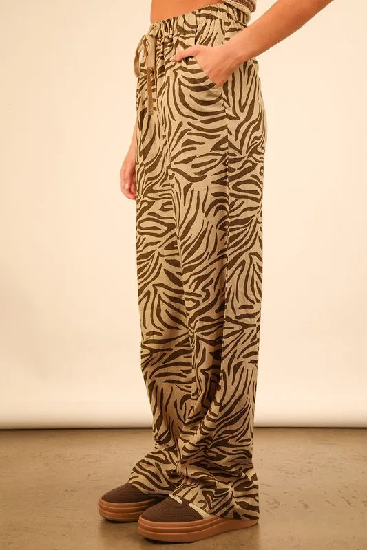 Animal Print Linen Wide Leg Pants
