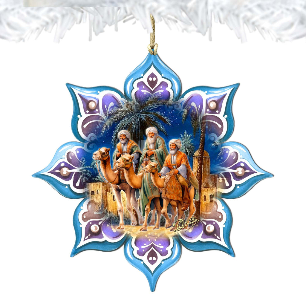 Three King's Journey Snowflake Large Wooden Ornament by G. Debrekht - Nativity Holiday Decor - 8688438M