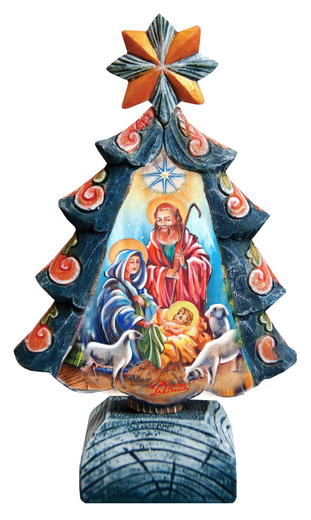 Nativity Tree Handcrafted Christmas Figurine - G. DeBrekht - Christmas Santa Snowman Decor - 588043M