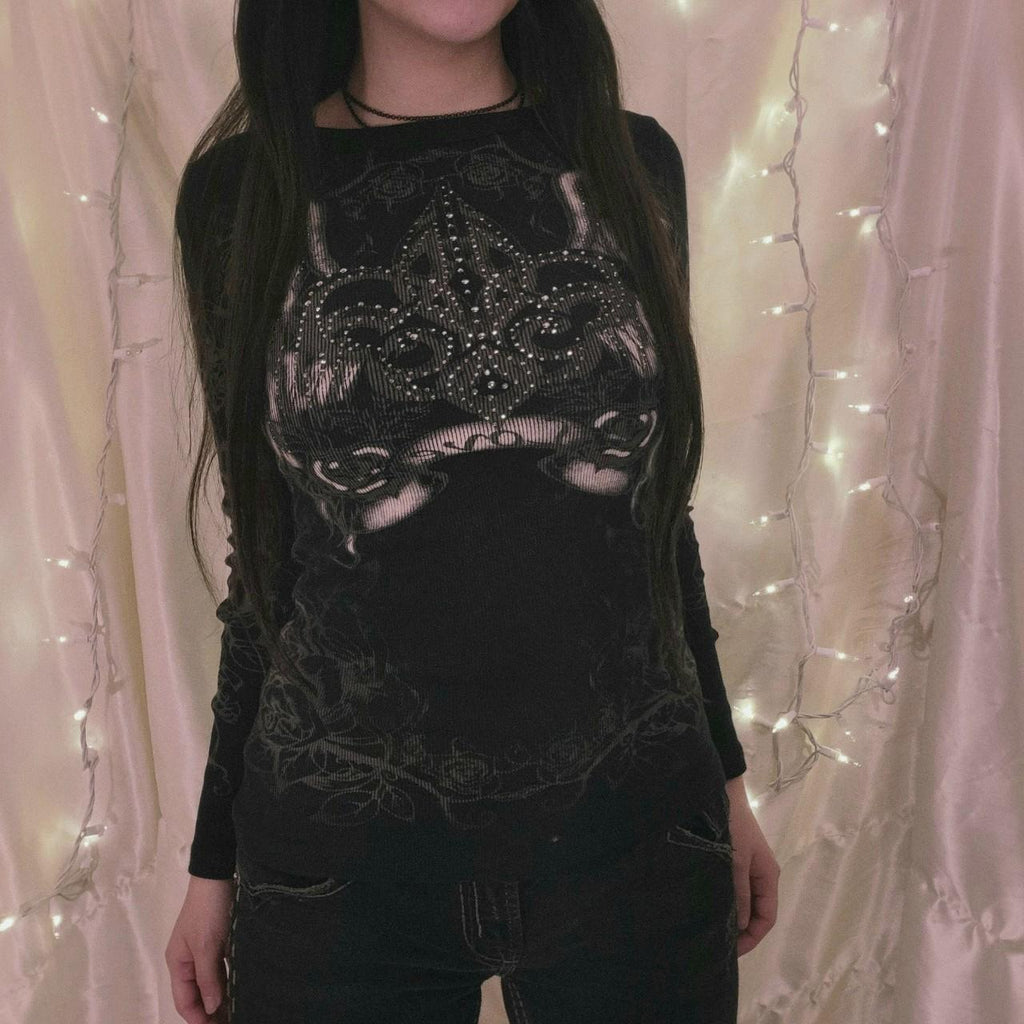 Casual Chic Printed Long-sleeve Top European And American Style