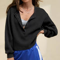 Womens Loose V-Neck Long-Sleeve Sweatshirt