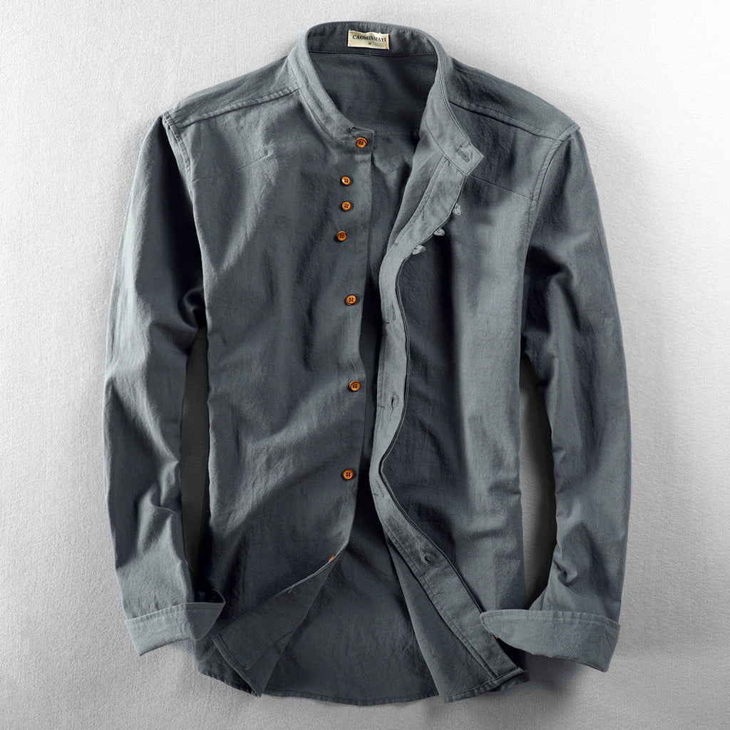 Vintage Chinese-style Slim-fit Shirt With A Mandarin Collar