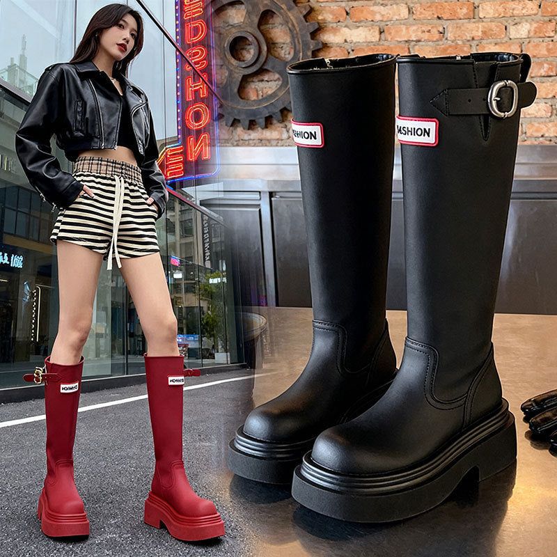 British Style All-match Slimming Thick Bottom Increased By Knight Boots