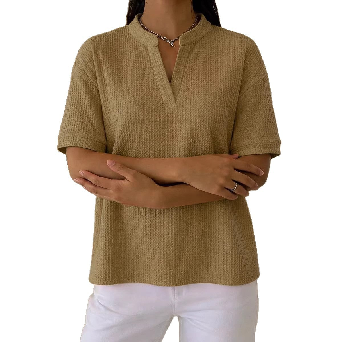 Waffle Knit Short Sleeve Blouse – 7 Colors | S–3XL