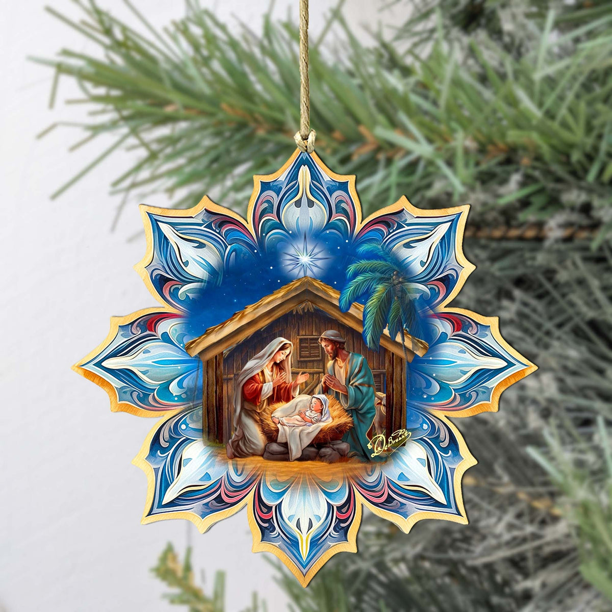 Holy Family Snowflake Large Wooden Ornament by G. Debrekht - Nativity Holiday Decor - 8688439M