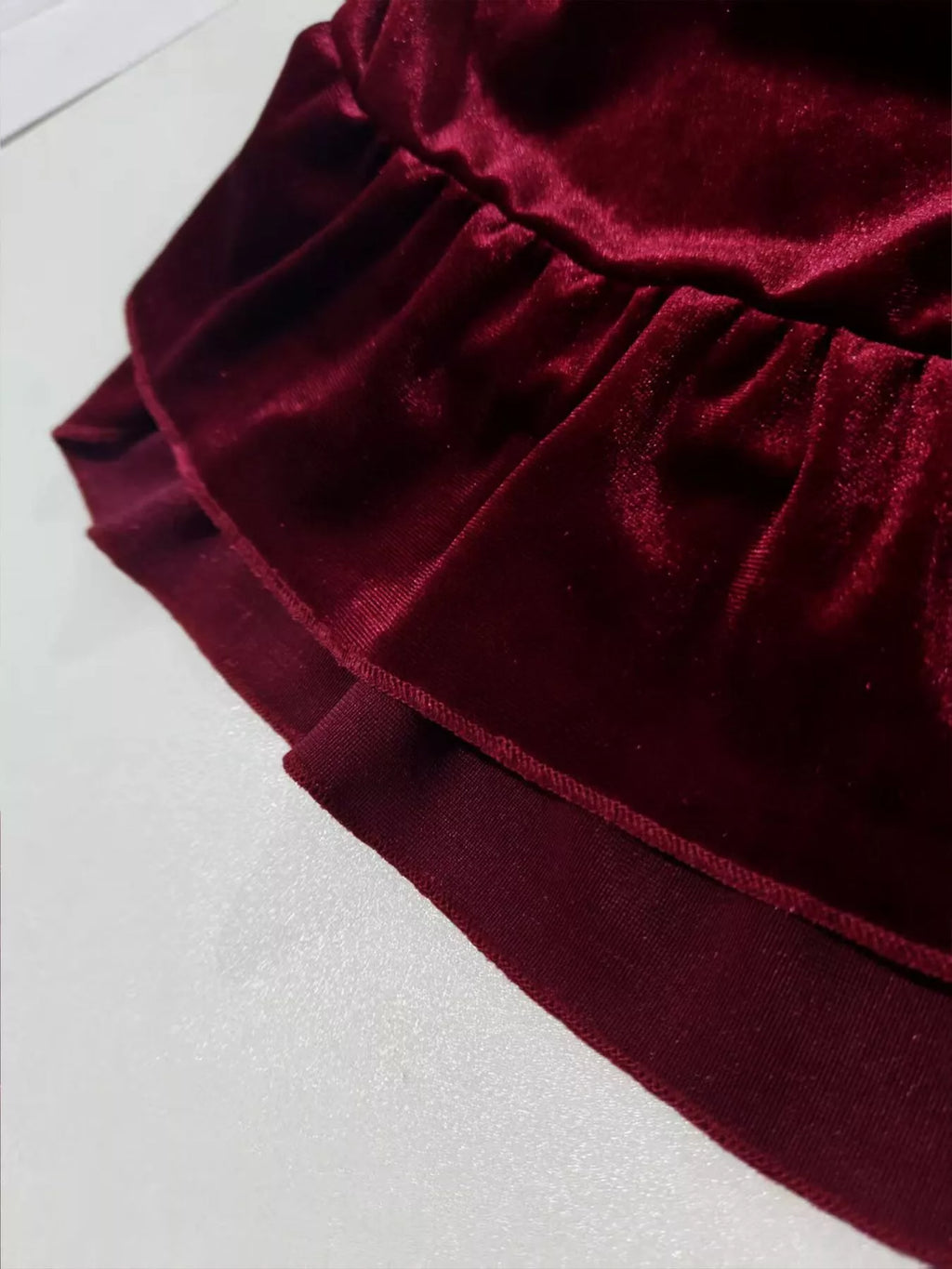Ruffled Velvet Elastic Waist Skirt