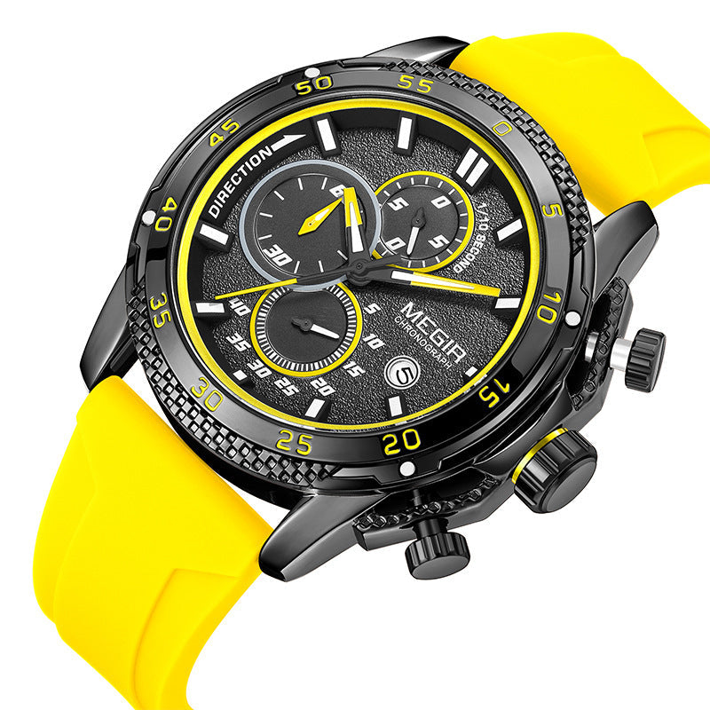 Multifunctional Three-eye Chronograph With Silicone Strap