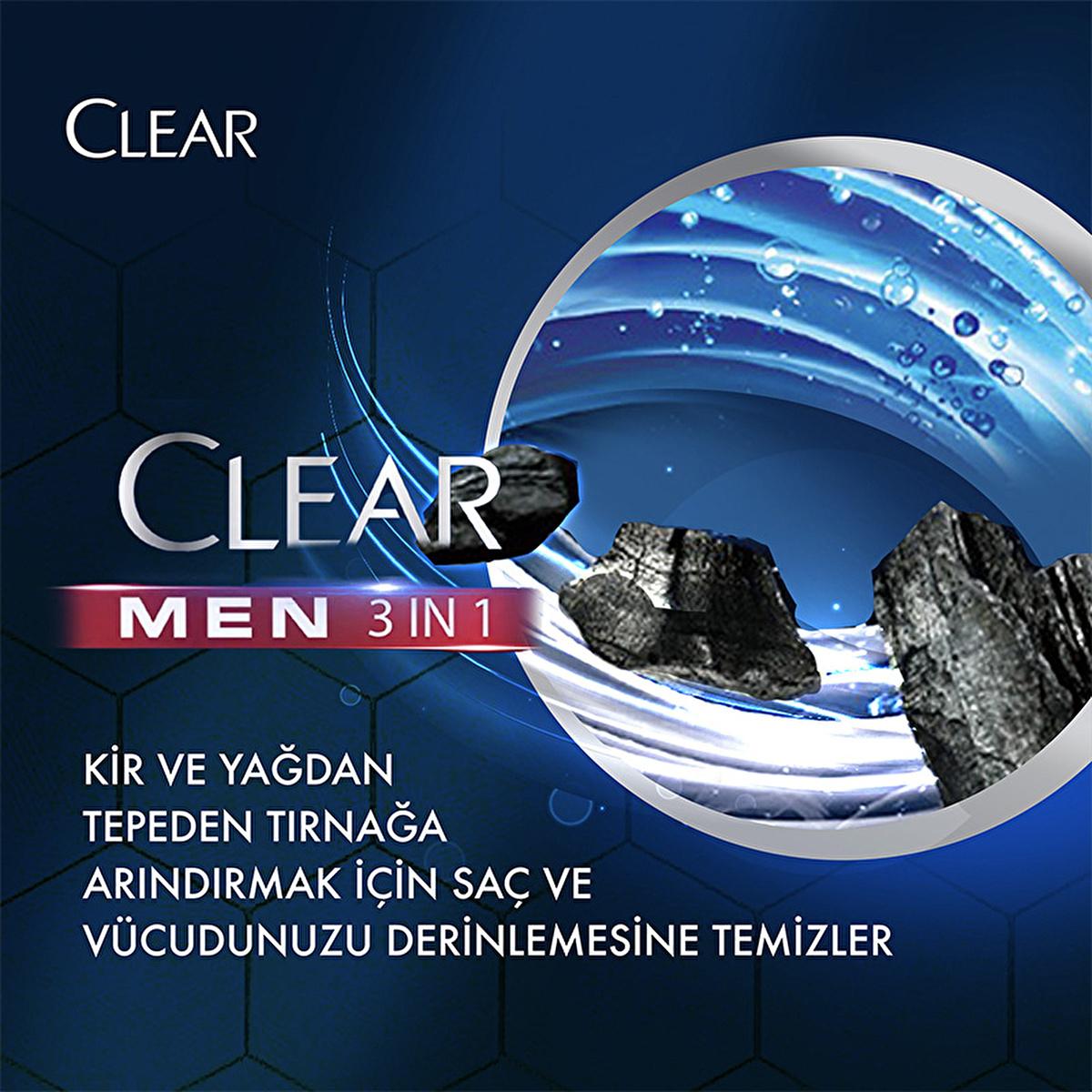 Clear Men 3-in-1 Charcoal Shampoo & Shower Gel: Deep Clean, Fight Dandruff, & Simplify Your Routine - 11.83 fl oz