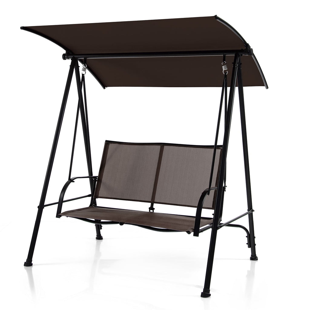 2-Seat Outdoor Canopy Swing with Comfortable Fabric Seat and Heavy-duty Metal Frame