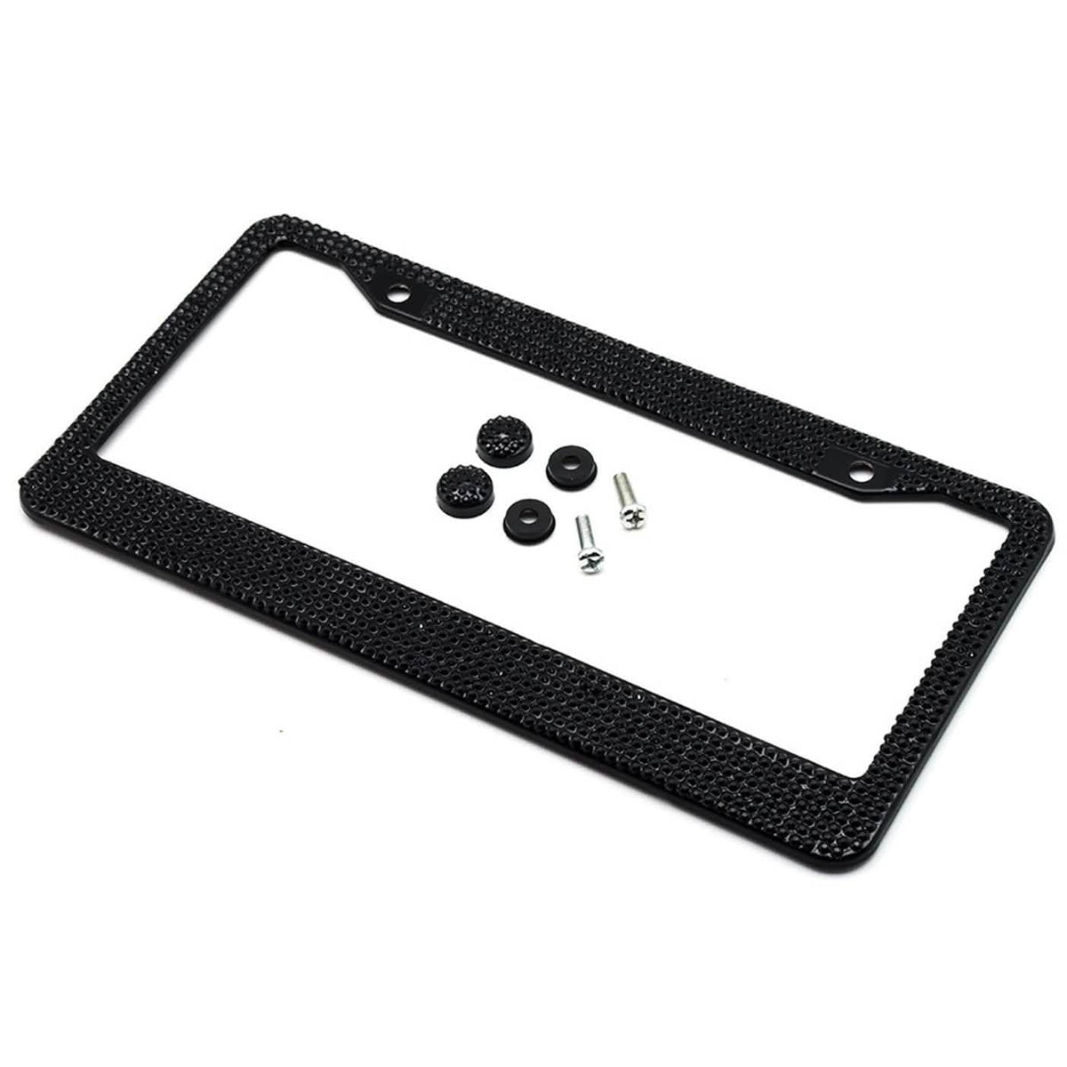 2-Pack: Metal License Plate Frame With Glitter Bling Rhinestone Diamonds