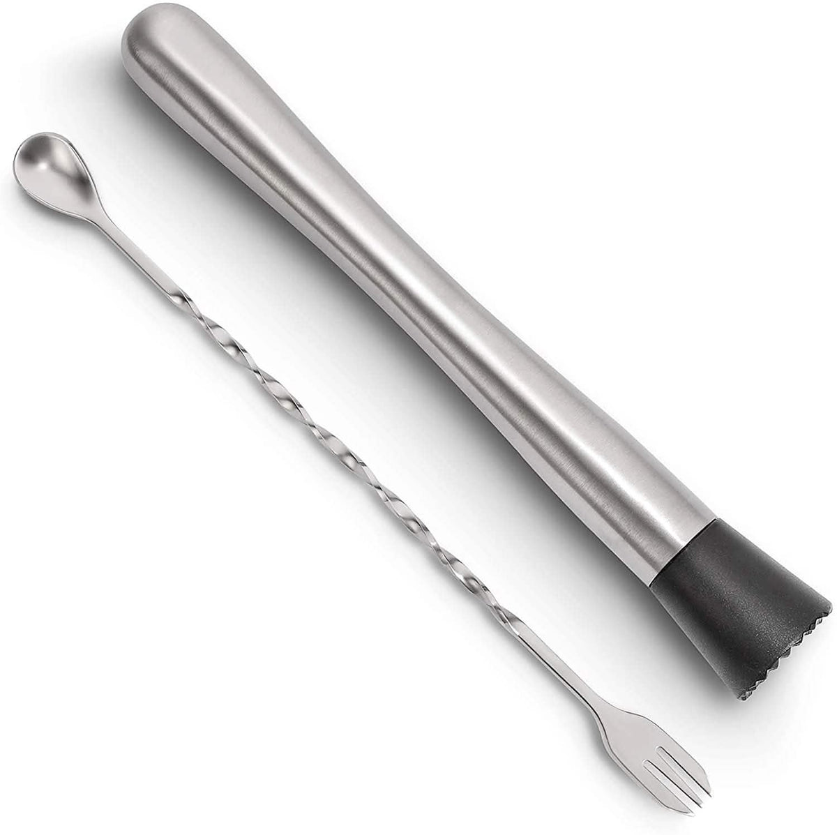 2-Piece Set: Hiware 10 Inch Stainless Steel Cocktail Muddler and Mixing Spoon Home Bar Tool Set