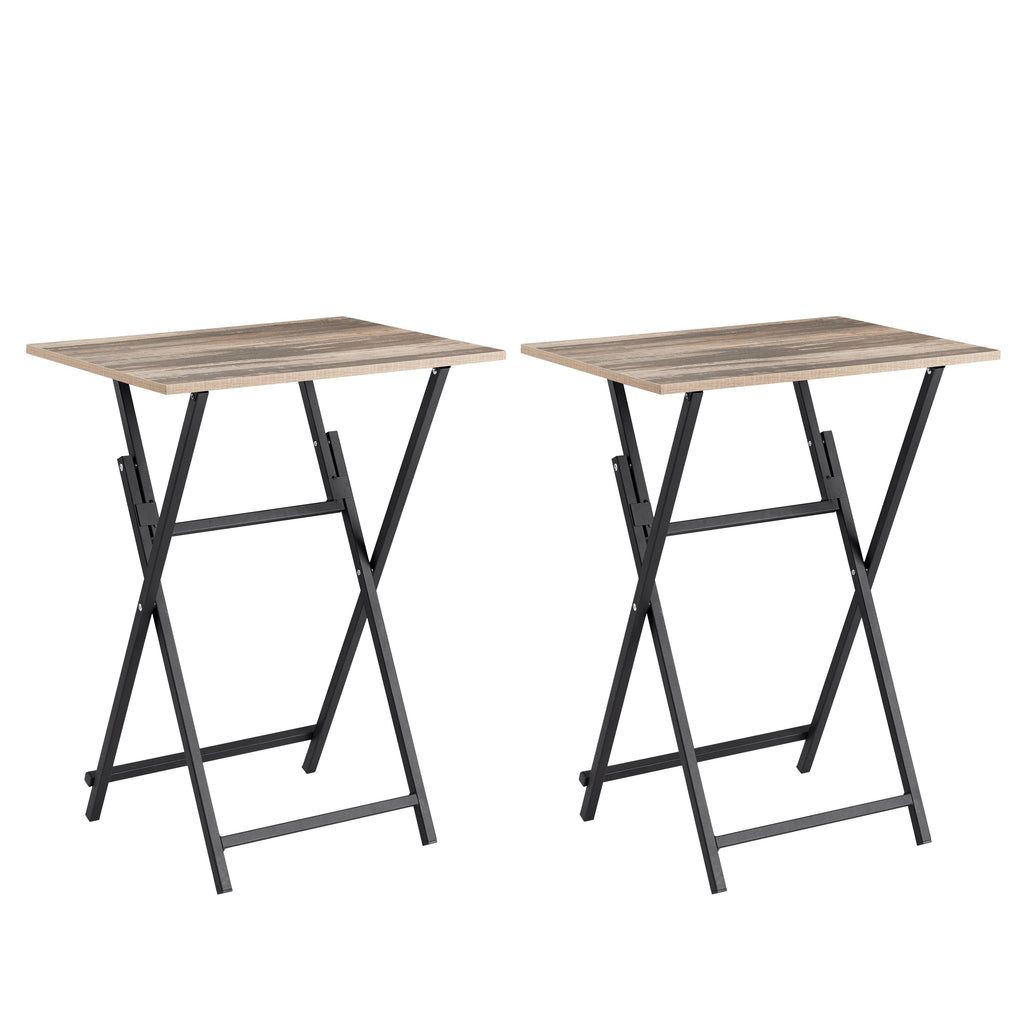 2-piece folding TV tray table without assembly, portable sofa side table, brown and black