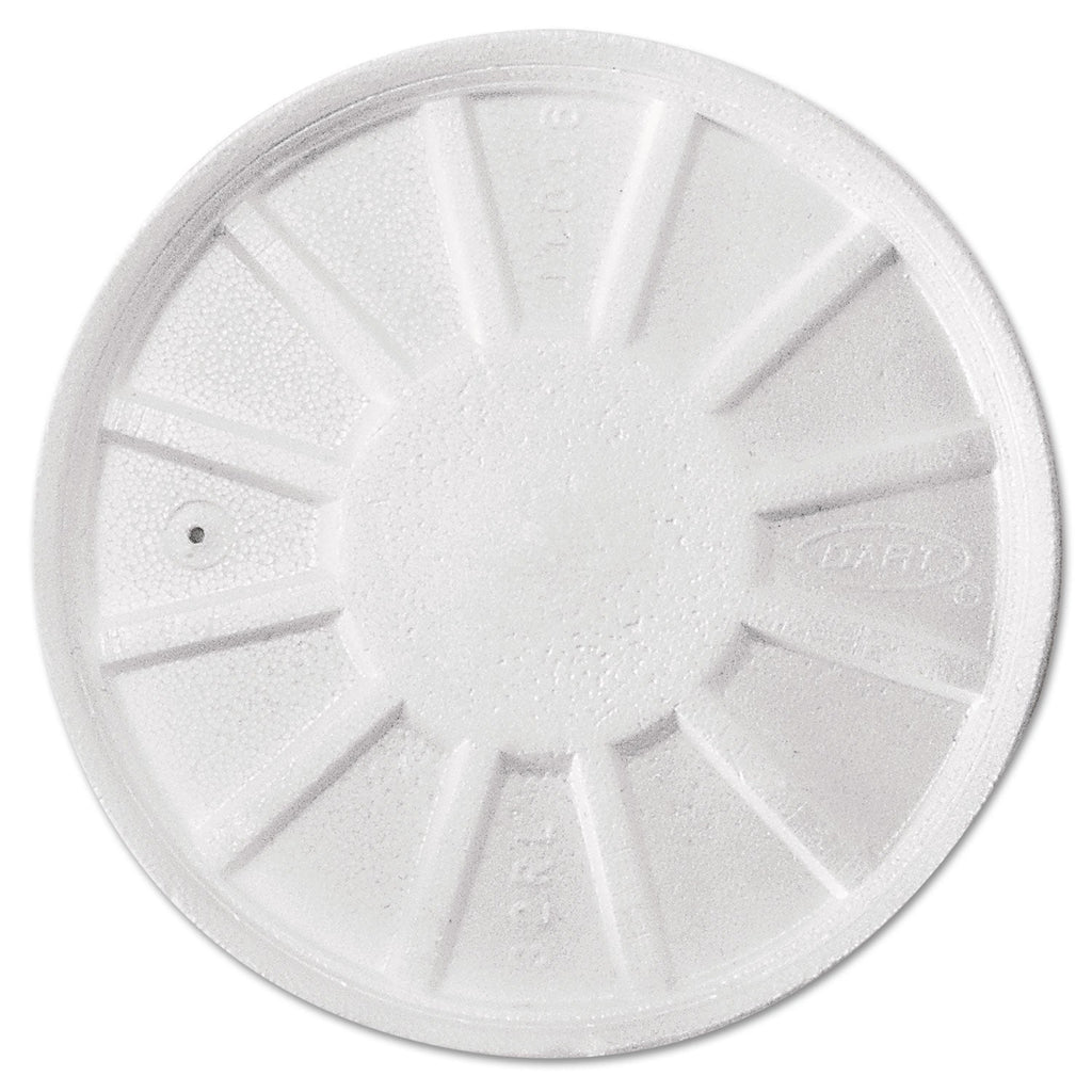Dart Vented Foam Lids, 8 oz to 60 oz Cups, White, 50/Pack, 10 Packs/Carton