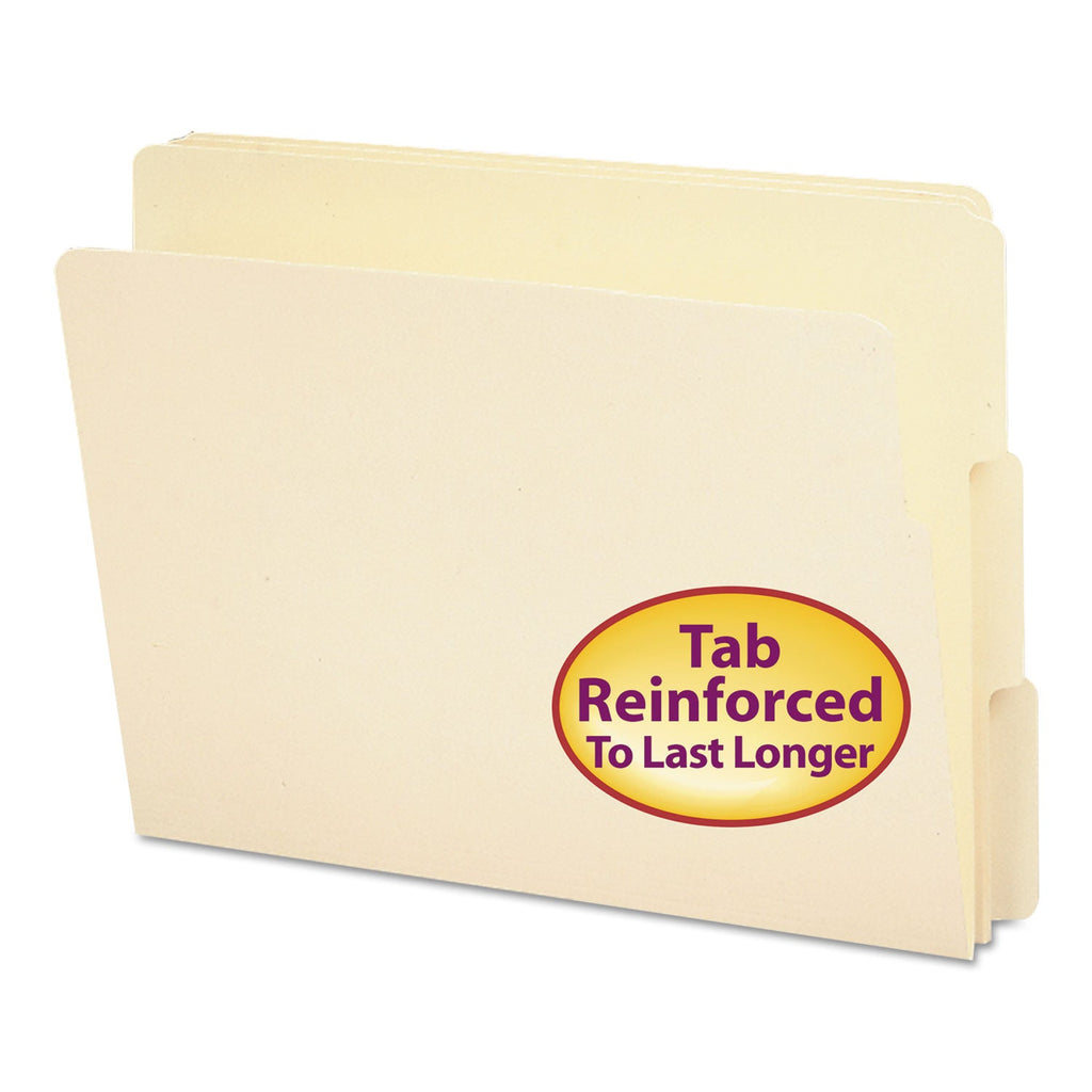 Smead Heavyweight Manila End Tab Folders, 9" High Front, 1/3-Cut Tabs: Assorted, Letter, 0.75" Expansion, Manila, 100/Box