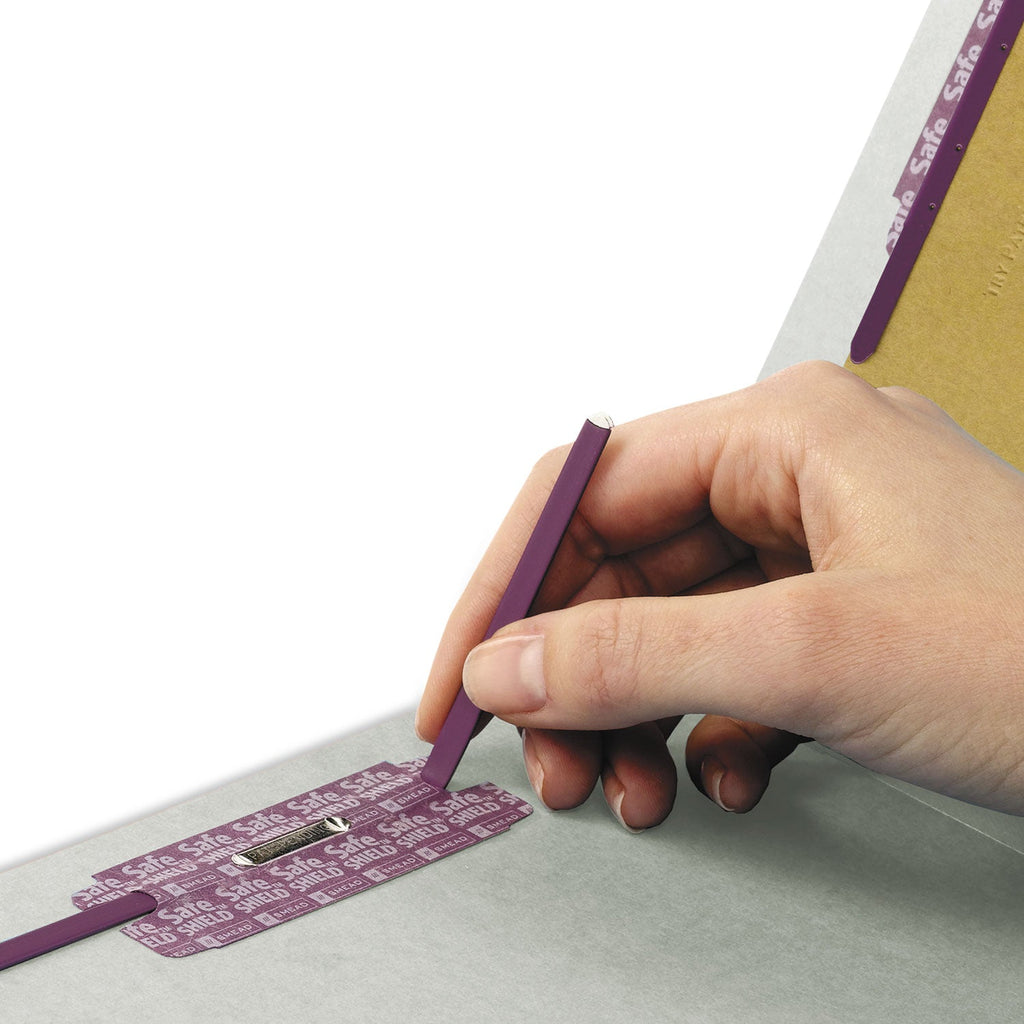 Smead End Tab Pressboard Classification Folders with SafeSHIELD Coated Fasteners, 2 Dividers, Legal Size, Gray-Green, 10/Box