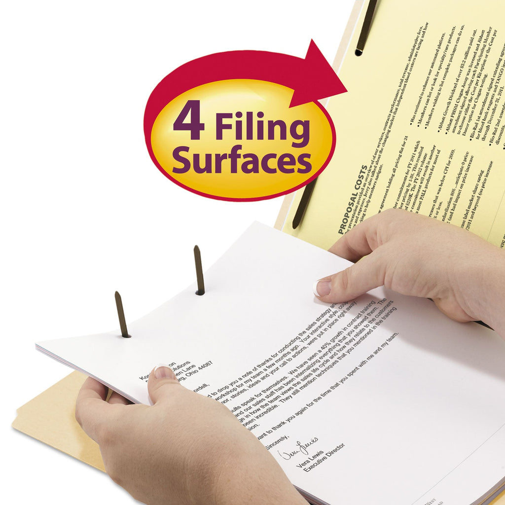 Smead Fastener Folder with Divider, 1 Divider, Letter Size, Manila, 50/Box