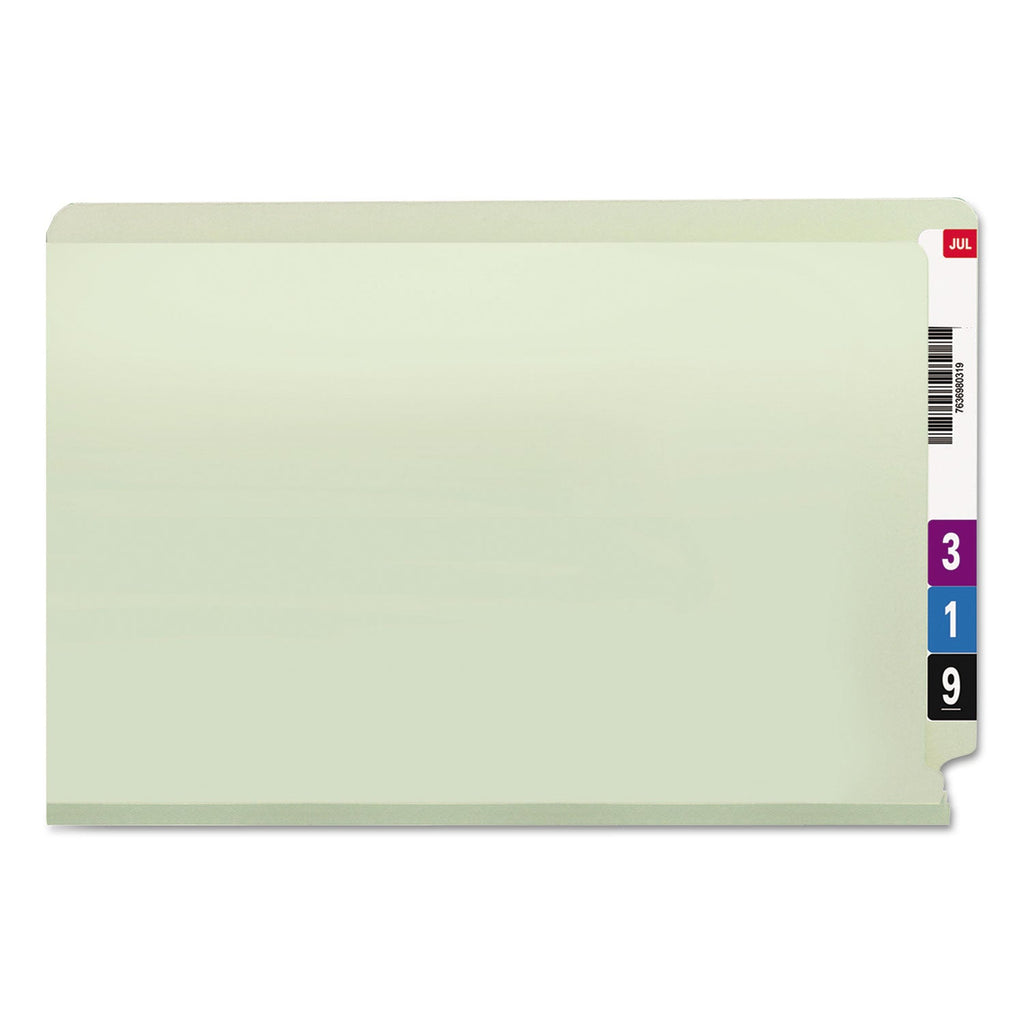 Smead End Tab Pressboard Classification Folders with Two SafeSHIELD Coated Fasteners, 3" Expansion, Legal Size, Gray-Green, 25/Box