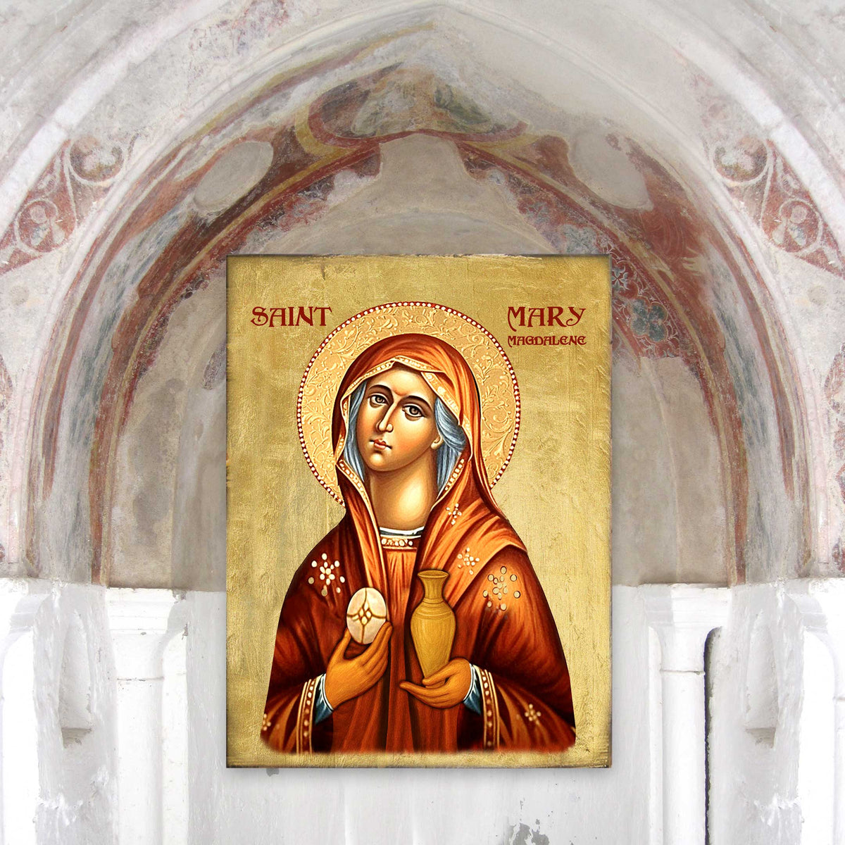 Maria Magdalena Icon – Handcrafted Wooden Religious Gold Plated Icon Decor- Inspirational Icon Decor - 85014-2