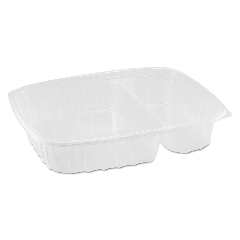 Dart StayLock Clear Hinged Lid Containers, 3-Compartment, 8.6 x 9 x 3, Clear, Plastic, 100/Packs, 2 Packs/Carton