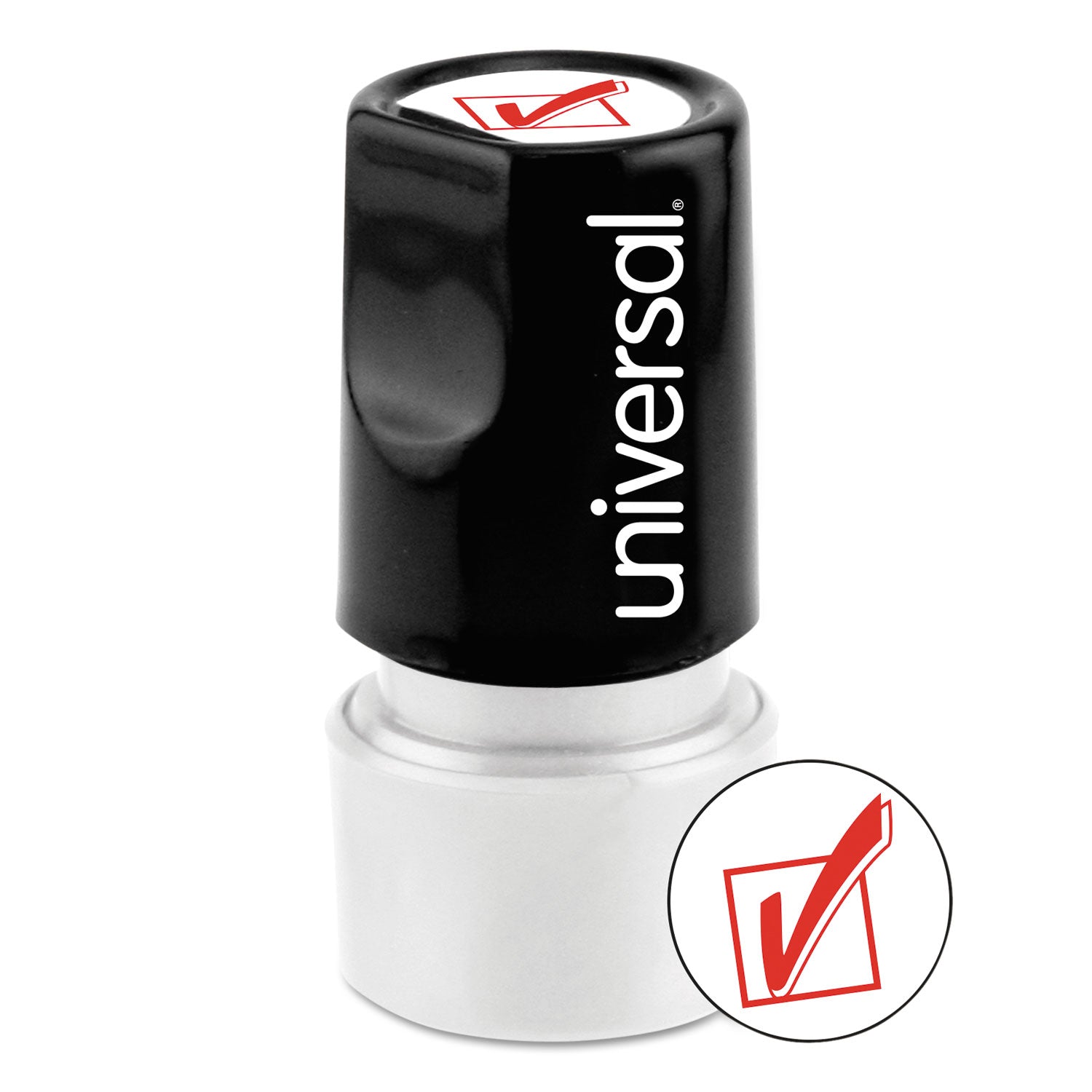 Universal Round Message Stamp, CHECK MARK, Pre-Inked/Re-Inkable, Red