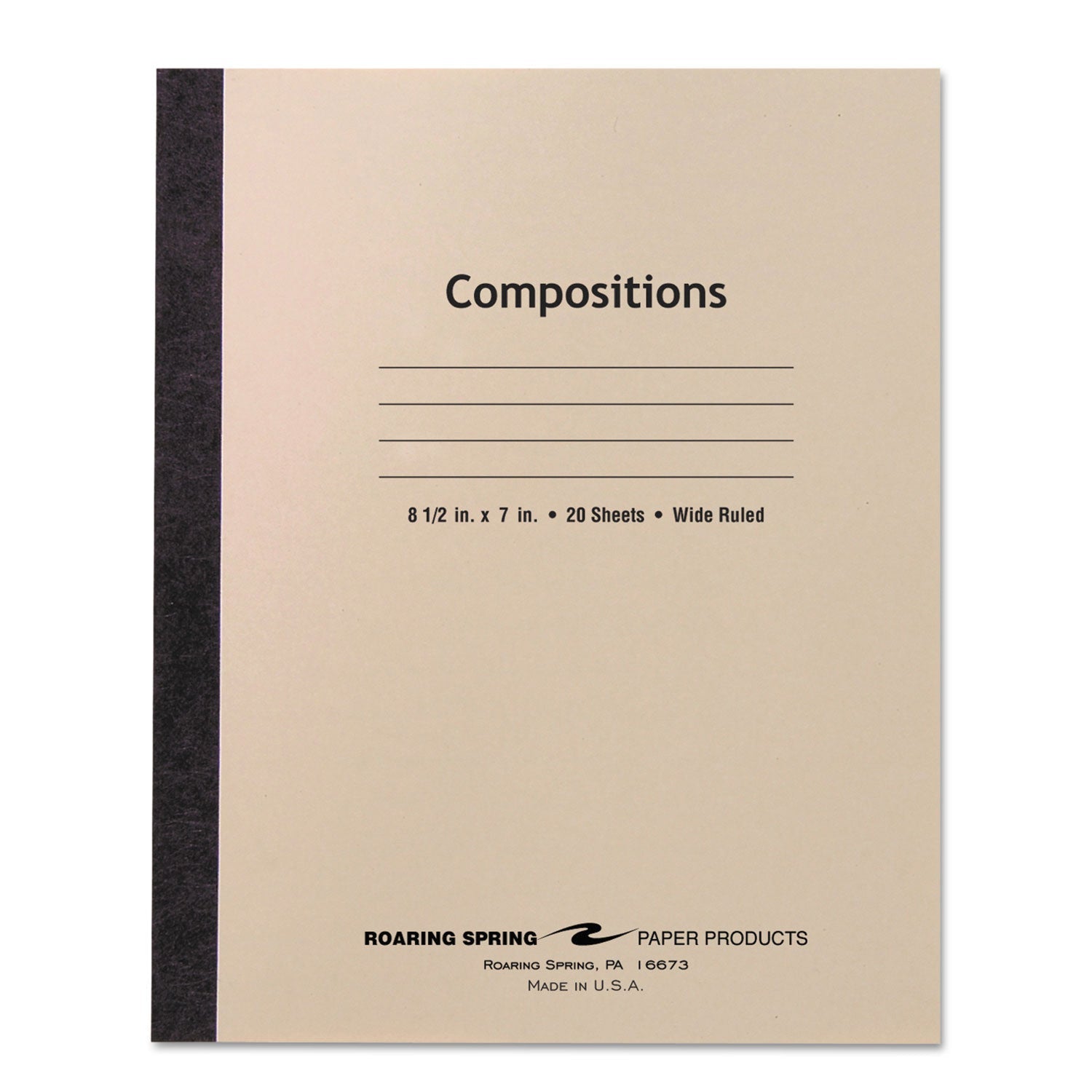 Roaring Spring Stitched Cover Composition Book, Wide/Legal Rule, Manila Cover, 8.5 x 7, 20 Sheets