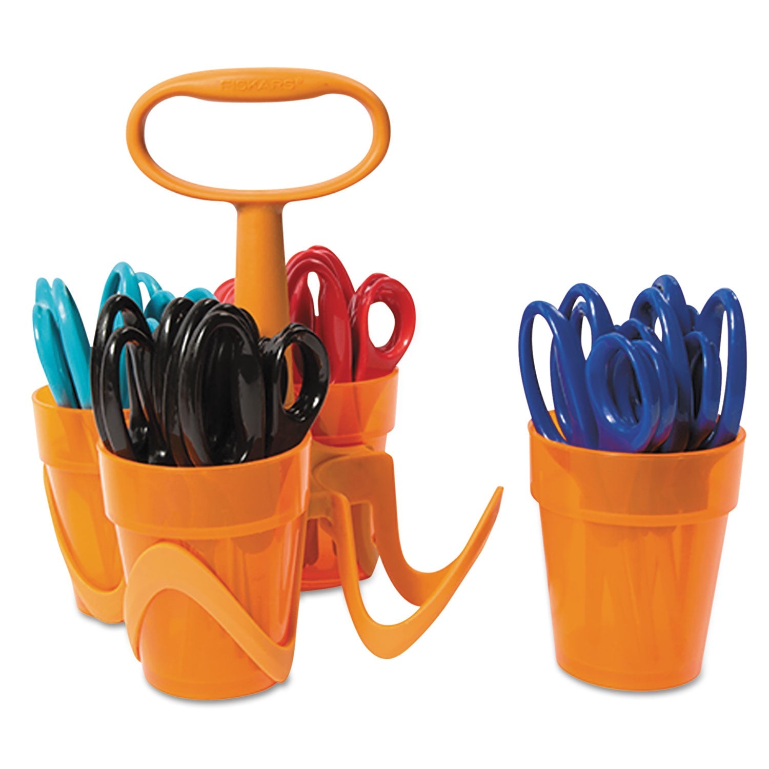 Fiskars Classpack Caddy, Rounded Tip, 5" Long, 1.6" Cut Length, Assorted Straight Handles, 24/Set