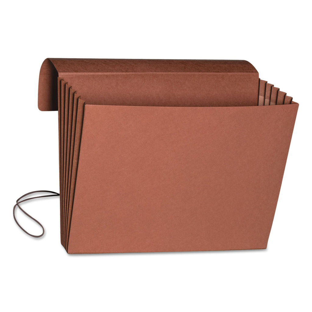 Smead Extra-Wide Expanding Wallets with Elastic Cord, 5.25" Expansion, 1 Section, Elastic Cord Closure, Legal Size, Redrope