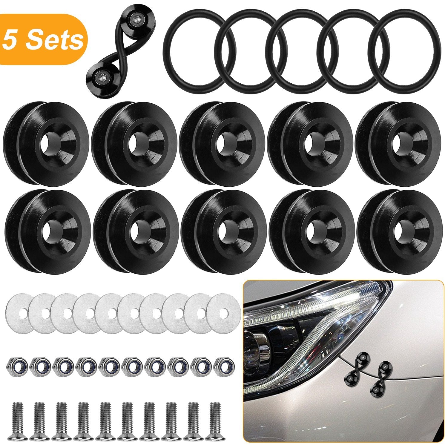 5Set Car Quick Release Bumper Fasteners Front Rear Bumper Holders Trunk Fender Hatch Lids Kit