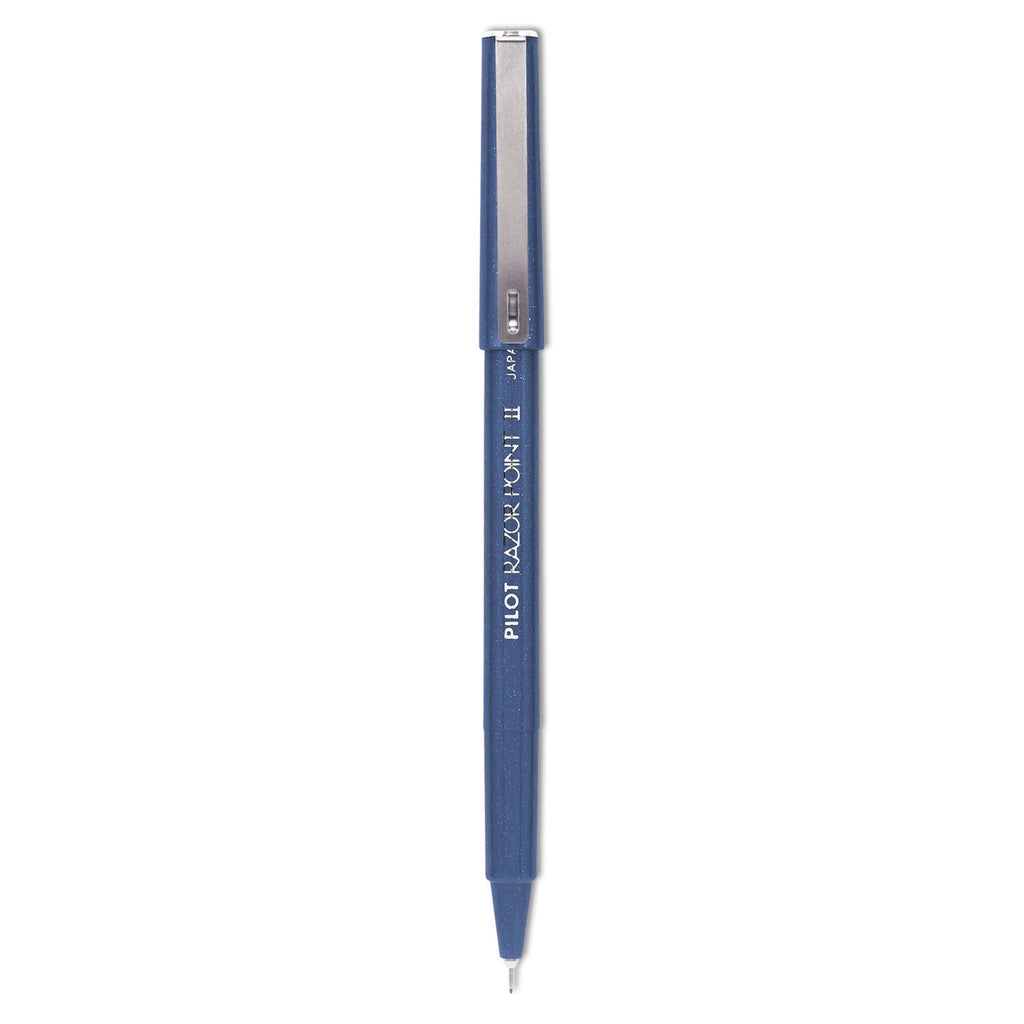 Pilot Razor Point II Super Fine Line Porous Point Pen, Stick, Extra-Fine 0.2 mm, Blue Ink, Blue Barrel, Dozen