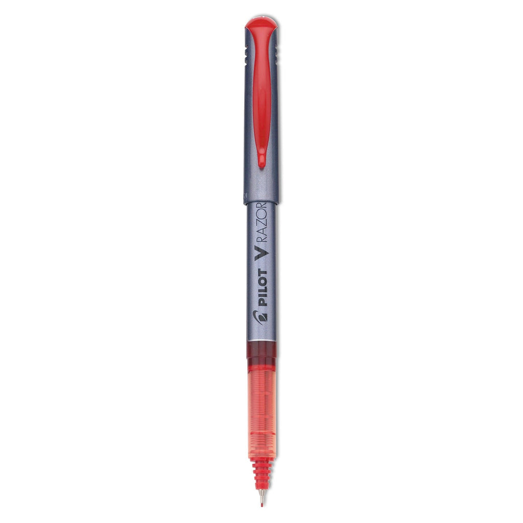 Pilot V Razor Point Liquid Ink Porous Point Pen, Stick, Extra-Fine 0.5 mm, Red Ink, Gray Barrel, Dozen