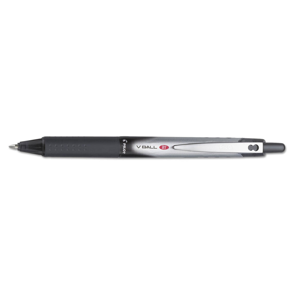 Pilot VBall RT Liquid Ink Roller Ball Pen, Retractable, Fine 0.7 mm, Black Ink, Black/White Barrel