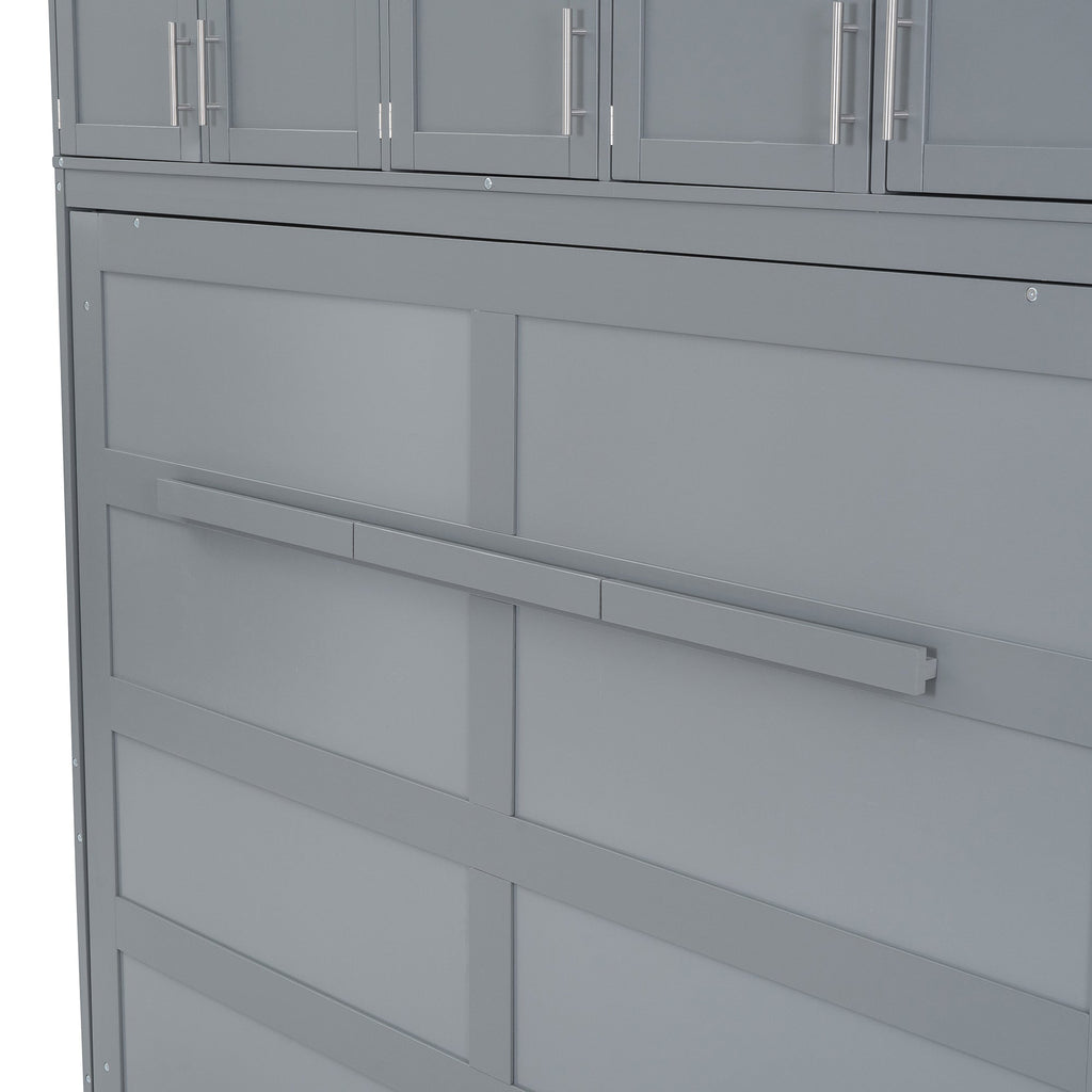 Full Size Murphy Bed Wall Bed with Top Cabinets,Gray