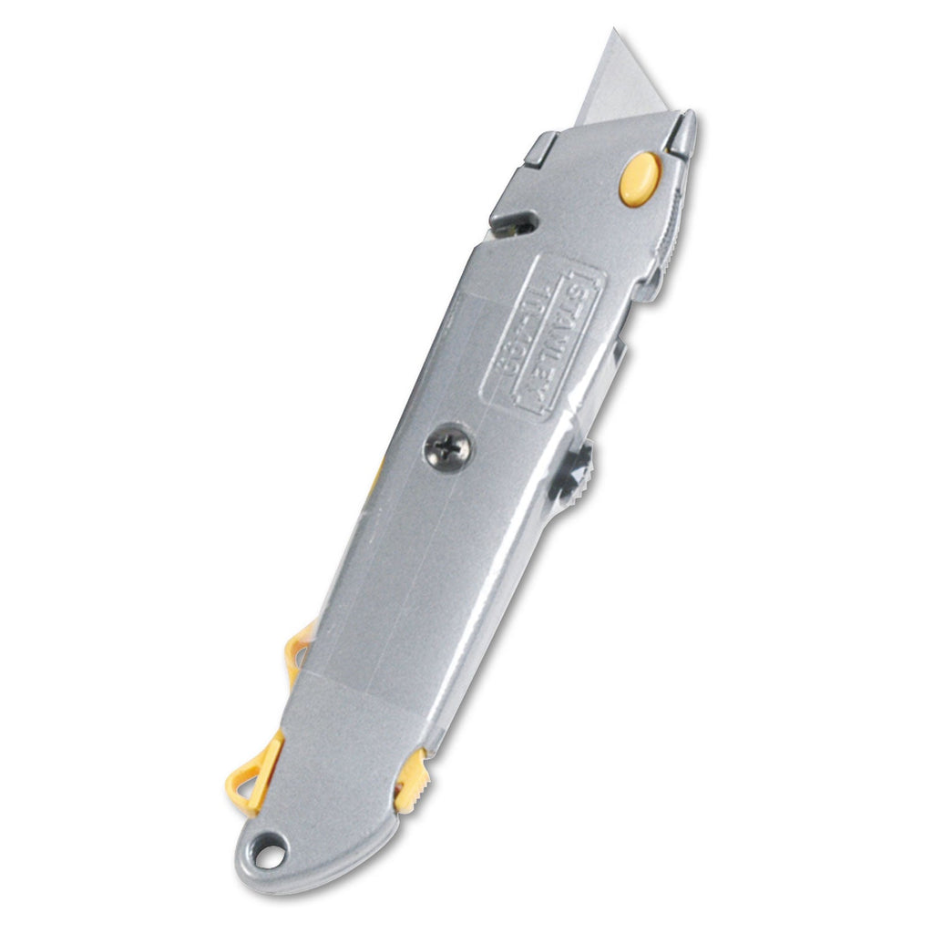 Stanley Quick-Change Utility Knife with Retractable Blade and Twine Cutter, 6" Metal Handle, Gray, 6/Box