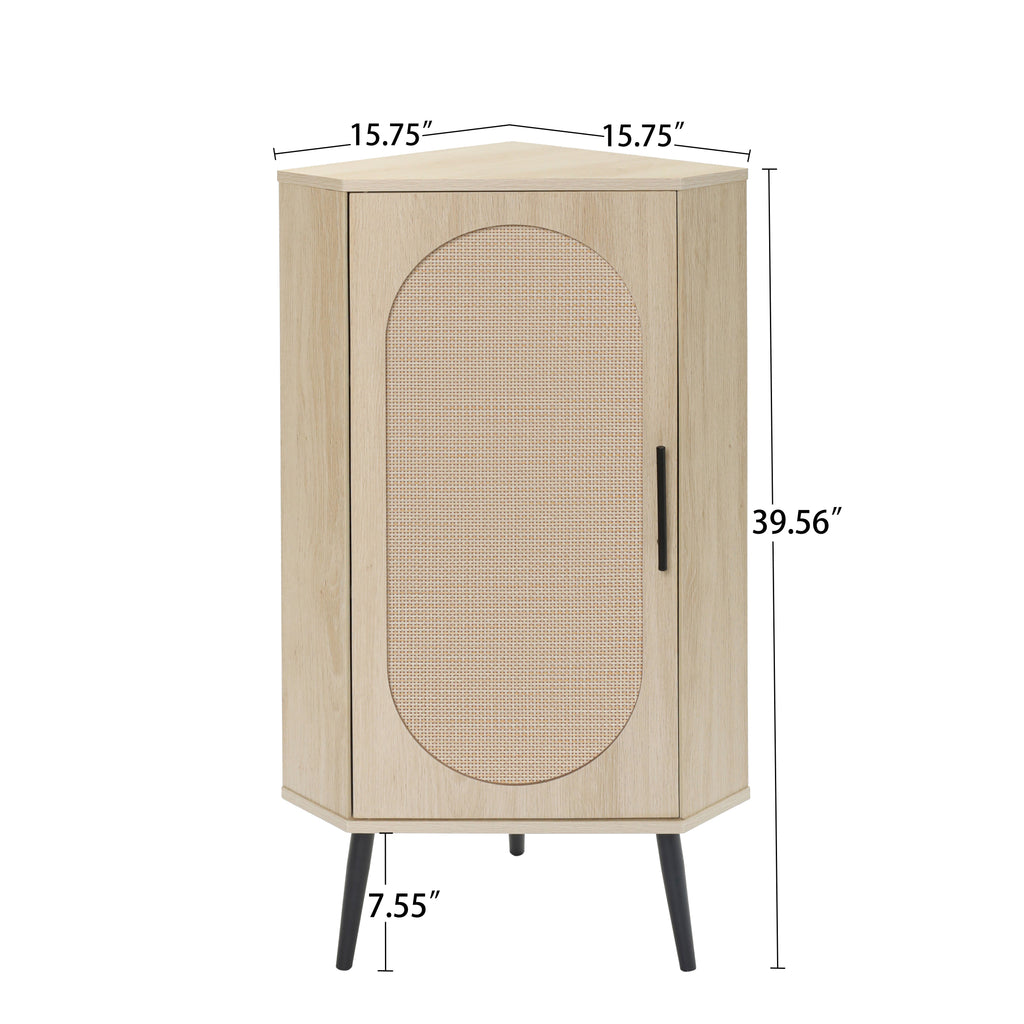 Corner cabinet ,Rattan door,Freestanding Corner Tables For Small Spaces, Corner Shelf Stand For Living Room, Kitchen