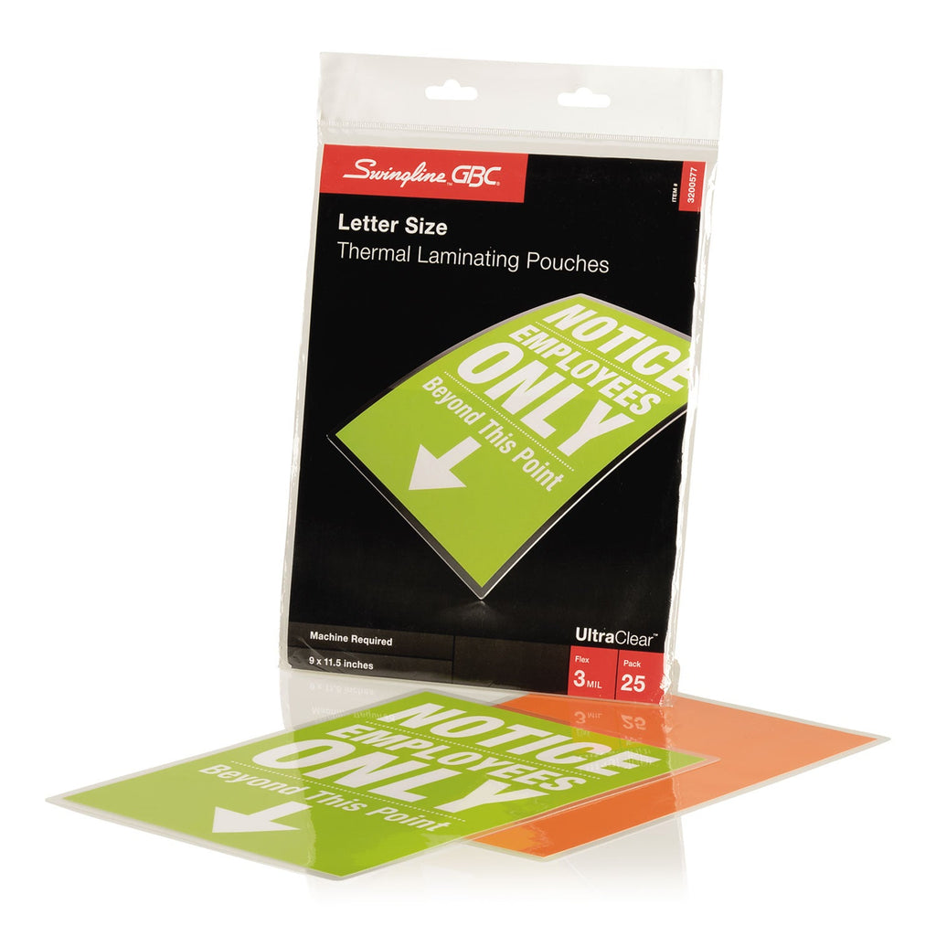 GBC UltraClear Thermal Laminating Pouches, 3 mil, 9" x 11.5", Gloss Clear, 25/Pack