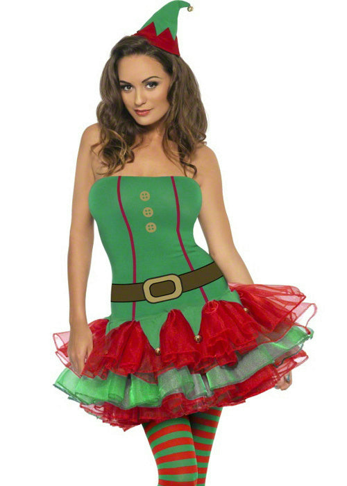 Womens Fever Red and Green Elf Tutu Dress Adult Costume Size Extra Small XS