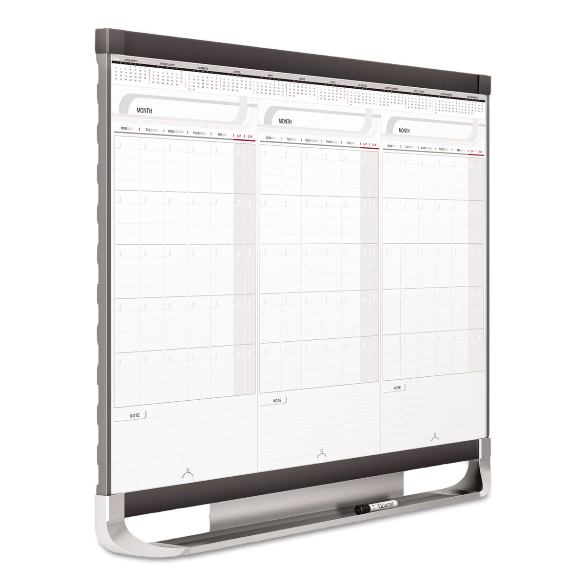 Quartet Prestige 2 Total Erase 3-Month Calendar Board, 36 x 24, White, Graphite Frame