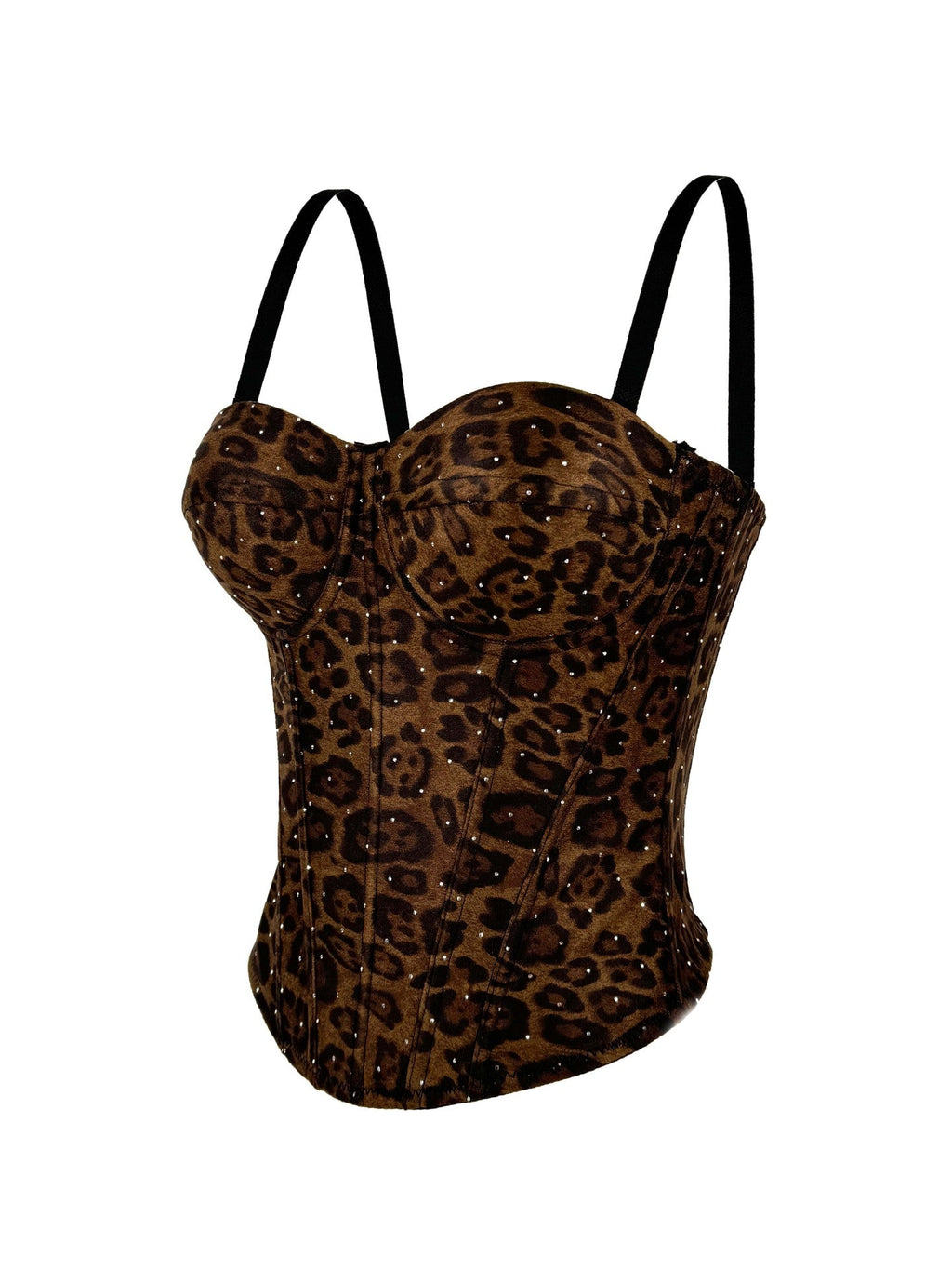 European And American Golden Brown Leopard Print Suede Short Vest With Inner Strap Can Be Worn Outside Stretch Gathered Fishbone Shaped Corset