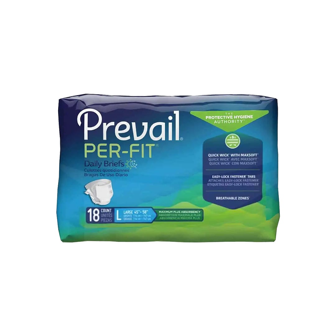 Prevail Per-Fit Unisex Daily Briefs, Maximum Plus Absorbency, Large (4 Packs of 18)