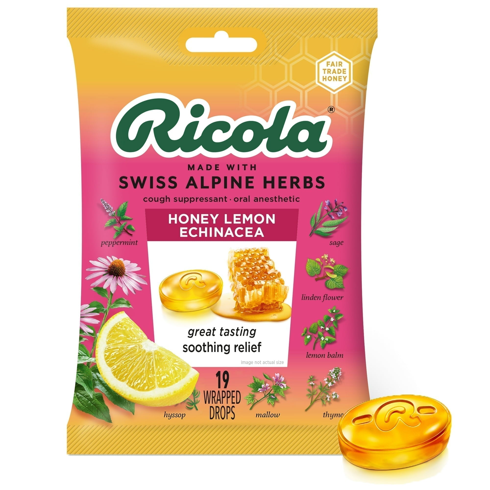Ricola Cough Suppressant Throat Drops, Honey Lemon With Echinacea