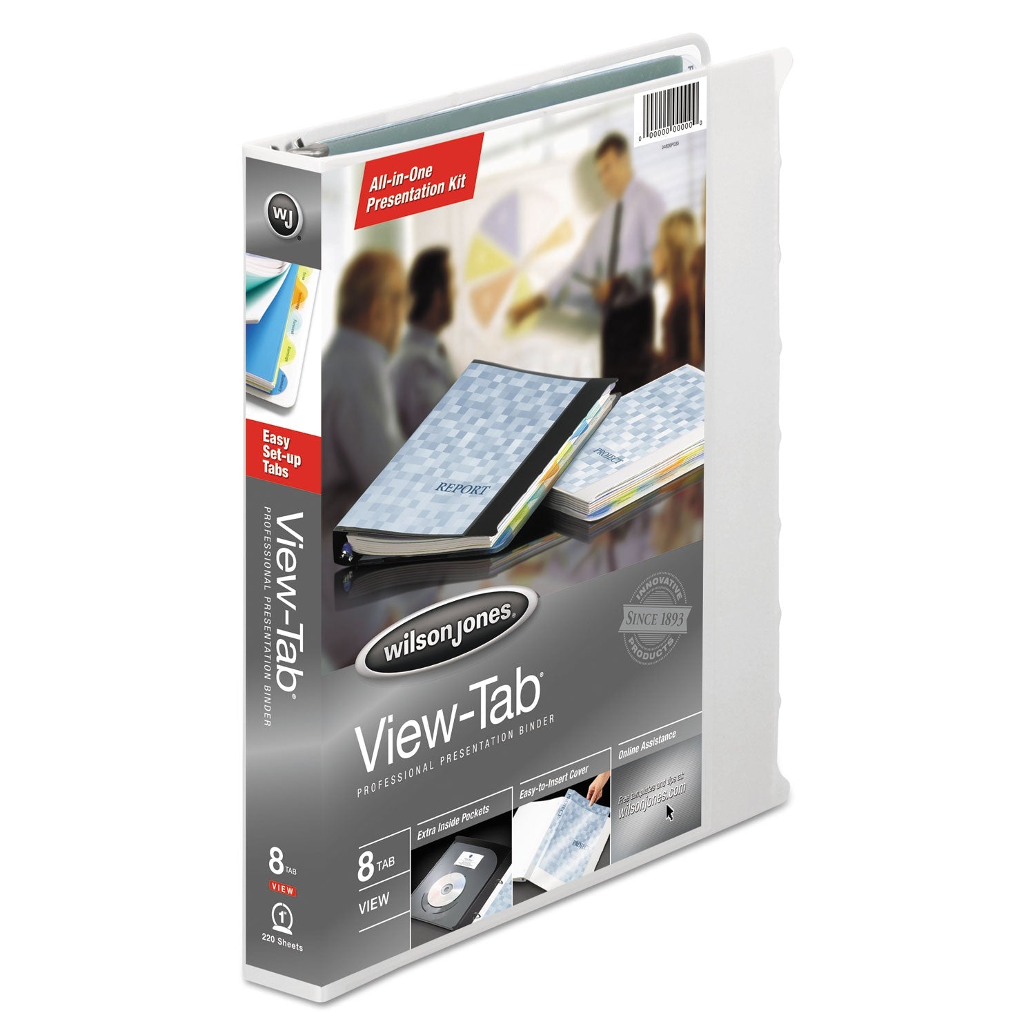 Wilson Jones View-Tab Presentation Round Ring View Binder With Tabs, 3 Rings, 1" Capacity, 11 x 8.5, White