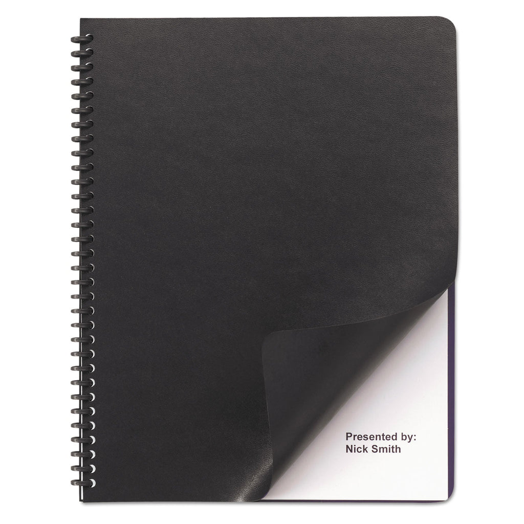 GBC Leather-Look Presentation Covers for Binding Systems, Black, 11.25 x 8.75, Unpunched, 50 Sets/Pack