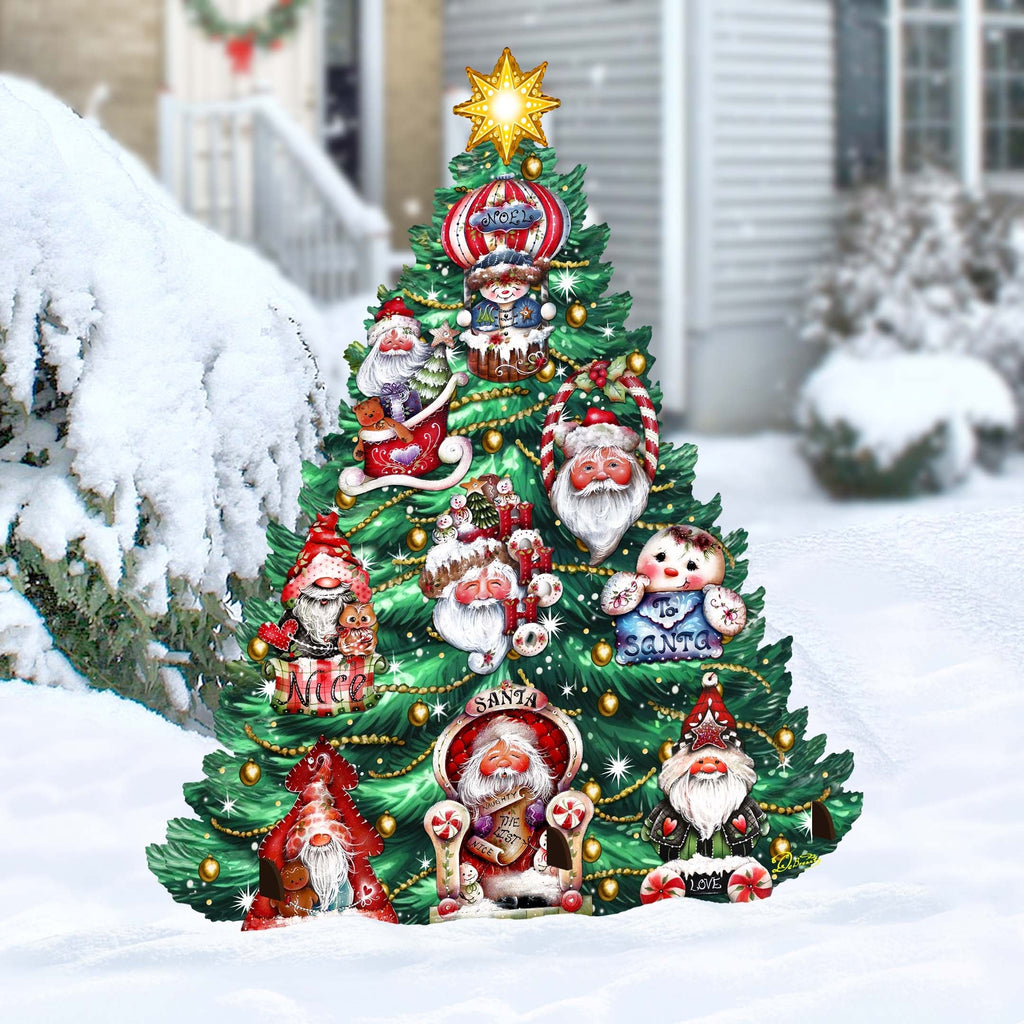Santa-Themed Christmas Tree Outdoor Indoor Decor Wooden Christmas Decoration by Jamie Mills-Price Christmas Decor - 8191509F