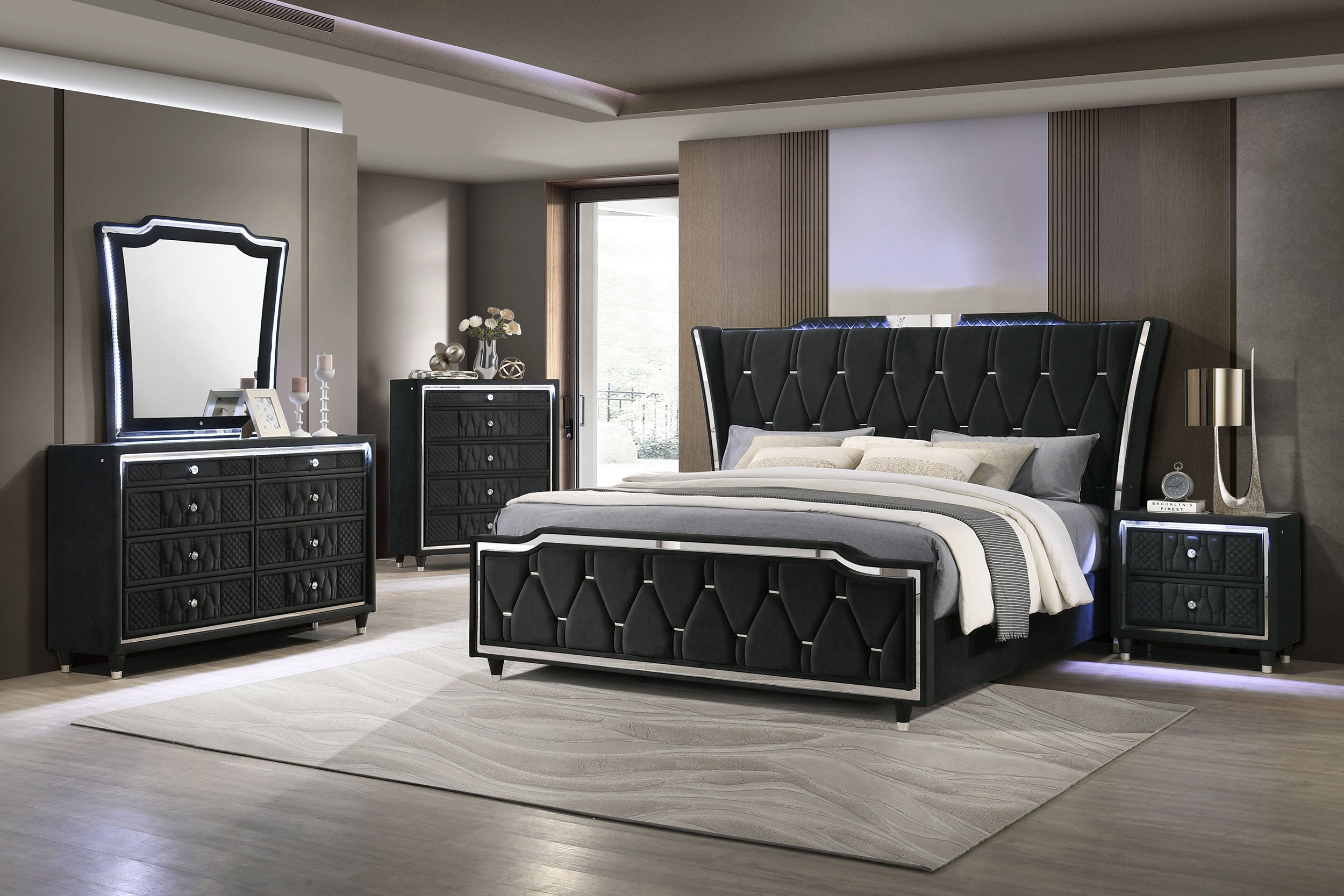 Lorient California King LED Upholstered Bed Black