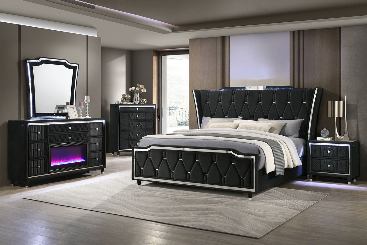 Lorient California King LED Upholstered Bed Black