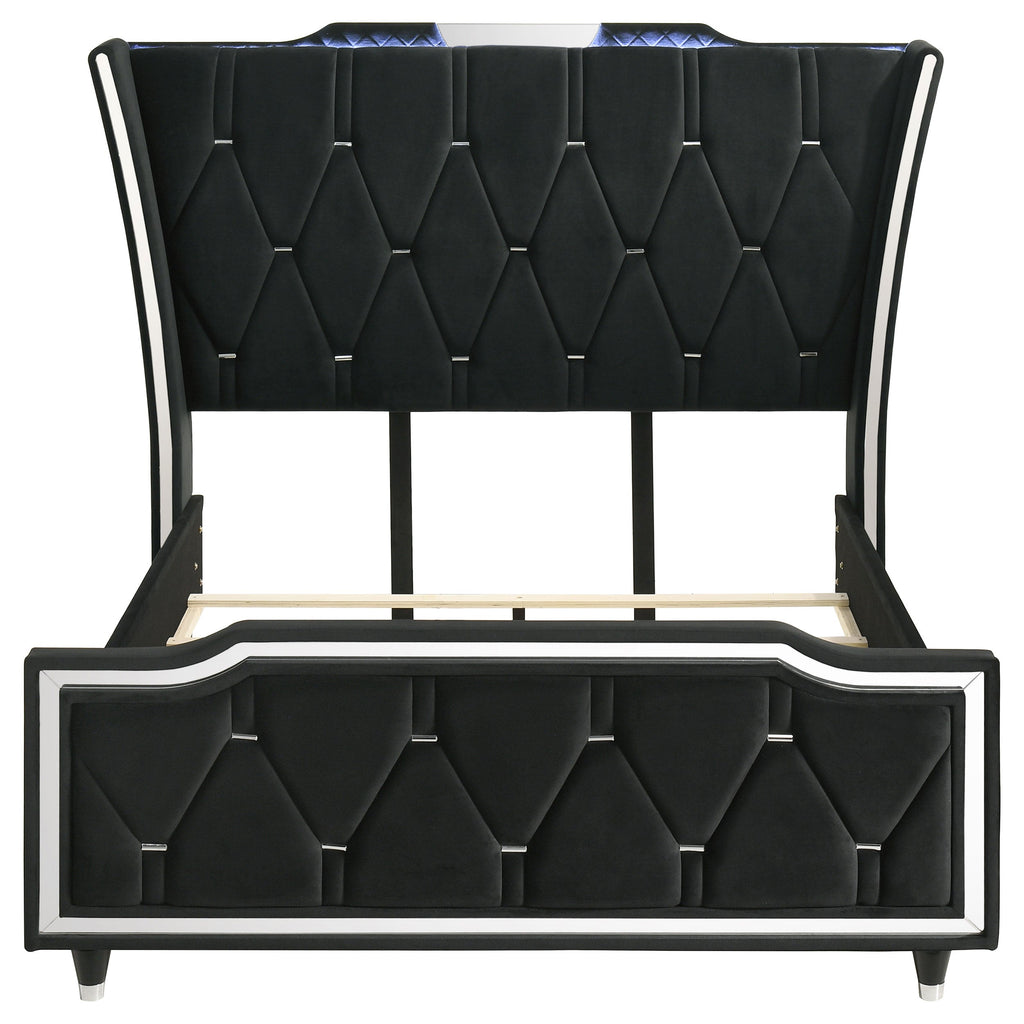 Lorient Queen LED Upholstered Wingback Bed Black