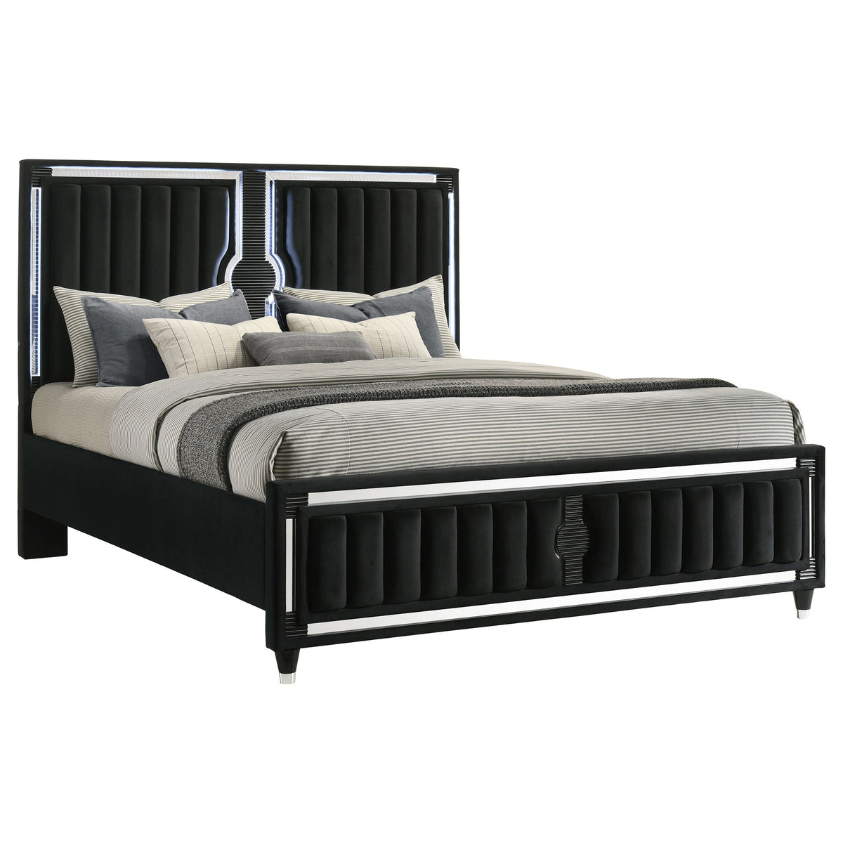 Ravenne Velvet Upholstered California King LED Panel Bed Black
