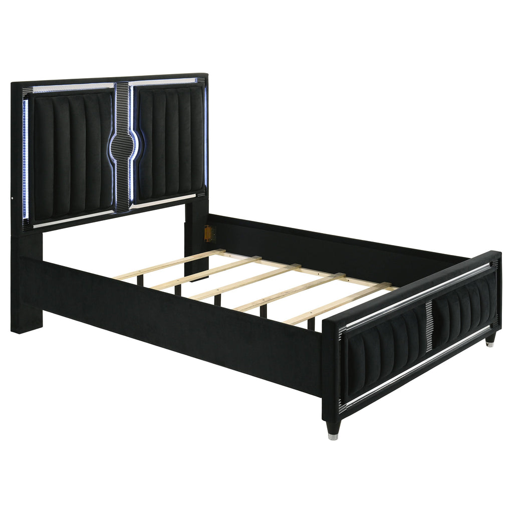 Ravenne 5-piece Velvet Upholstered Queen LED Bedroom Set Black